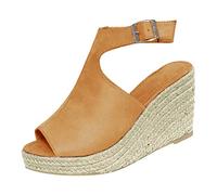 Generico Sandali Zeppa Donna Estive Eleganti Comoda Casual Ladies Solid Strap Fashion Sandals Women'S Roman Buckle Shoes Sandali da Donna Ortopedici In Cuoio (Khaki,35)