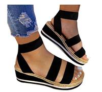 Generico Sandali Zeppa Donna Estive Estive Bianchi Eleganti Ankle Confortevole Piattaforma A Penna Donna Cinturino Piatto Sandals Toe Elastic Women'S Sandals Sandali 43 Scarpe (Black,43)