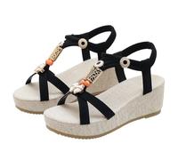 Generico Sandali Zeppa Donna Estive Estive Eleganti Comodi Sandali Oversize da Donna In Stile Retrò,Bicolore,con Punta E Cinturino Elastico. con Borchie Sandalo Elegante (Black,42)