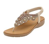 Generico Sandali Zeppa Donna Estive Ortopediche Comodi Sandali da Donna Nuovi Estivi Comodi Alla Retrò Stile Etnico Leggero da Spiaggia per Le Vacanze con Tacco Mare (Beige,41)