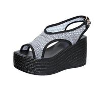 Generico Sandali Zeppa Donna Estive Ortopedici Eleganti Sandali Estivi da Donna In Rete Traspirante con Zeppa E Tacco A Spillo,con Fibbia A Una Linea,Comodi Estivi Scarpe (Black,35)