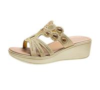 Generico Sandali Zeppa Plateau Comodi Scarpe Comode Donna Casual Pantofole Stile Sandali Punto Slope Causale Scarpe da Donna Tacco Bohemien Zeppe Goccia Ciabatte da Spiaggia (Gold,40)