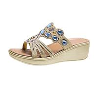 Generico Sandali Zeppa Plateau Comodi Scarpe Comode Donna Casual Pantofole Stile Sandali Punto Slope Causale Scarpe da Donna Tacco Bohemien Zeppe Goccia Ciabatte da Spiaggia (Blue,37)