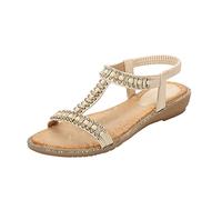 Generico Sandali Zeppa Plateau Donna Estive Bianchi Comoda Sandali Di Cinghia Per Le Donne Elastic Sandals Roman Studded Shoes Women'S Sandals Cuoio Donna Bassi Scarpe da Estive (Beige,42)