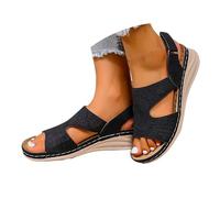 Generico Sandali Zeppa Plateau Sandali Comodi Donna Estivi da Donna con Fondo Spesso E Rotonda,Una Parola,da Indossare All'Esterno,Bassi Eleganti Scarpe (Black,40)