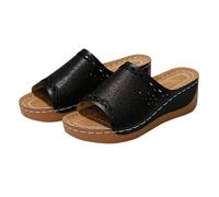 Generico Sandali Zeppa Plateau Scarpe Donna Estive Comode Sandali con Tacco Traforato Provenienti dall'Europa E dall'America,con Bordo A Tinta Unita,Stile Retrò Zeppa Donna (Black,42)