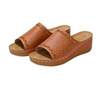 Generico Sandali Zeppa Plateau Scarpe Donna Estive Comode Sandali con Tacco Traforato Provenienti dall'Europa E dall'America,con Bordo A Tinta Unita,Stile Retrò Zeppa Donna (Brown,37)