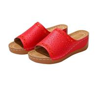 Generico Sandali Zeppa Plateau Scarpe Donna Estive Comode Sandali con Tacco Traforato Provenienti dall'Europa E dall'America,con Bordo A Tinta Unita,Stile Retrò Zeppa Donna (Red,39)