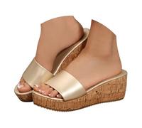 Generico Sandali Zeppa Plateau Scarpe Donna Estive Comode Sandali da Donna con Punta,Plateau Effetto Sughero E Cinturini in Similpelle. Scarpe Estive Comode per Estivi (Gold,40)