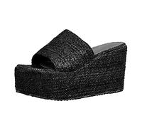 Generico Sandali Zeppa Plateau Scarpe Estive Donna Comode New Casual Pantofola Lady Slides con Quadrata Scavata Ladies Infradito Sandali Piatti Scarpe con Tacco Donna Ortopedici (Black,42)