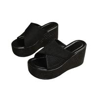 Generico Sandali Zeppa Plateau Zeppe Donna Estive Comoda Pantofole da Donna Estive,Nuove,in Tessuto Spesso,Europee E Americane,Comode E Casual Sandali Estivi Comodi Tacco (Black,35)