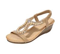 Generico Sandali Zeppa Plateau Zeppe Donna Estive Eleganti Zeppe Primavera Estate Donna con Perline Di Diamanti Stile Gioielli E Sandali Della Boemia da con Tacco Scarpe (Beige,41)