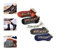 Generico Saturation Floral Socks, Saturatione Vintage Embroidered Floral Socks, 5 Pairs Vintage Patterned Ankle Fashion Sock (Low-top)