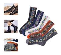Generico Saturation Floral Socks, Saturatione Vintage Embroidered Floral Socks, 5 Pairs Vintage Patterned Ankle Fashion Sock (High-top)