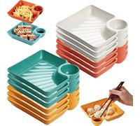 Generico Sauce Separated Plate, Chips and Salsa Serving Dish Plates, Dumpling Plate with Sauce Dish, Reusable Chip and Dip ServingDish for Dumplings, Fruit & Charcuterie (12PCS)