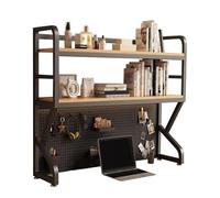 Generico Scaffale portaoggetti, espositore per Negozi, scaffale per Snack, Organizer, espositore in Metallo, scaffale a 2 Livelli con Pannello Forato Nero - Moderna libreria da scrivania per Computer