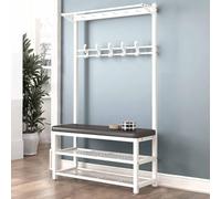 Generico Scaffale portaoggetti, espositore per Negozi, scaffale per Snack, Organizer, espositore in Metallo, Appendiabiti da Ingresso 4 in 1 con Panca per Scarpe e 11 Ganci - Appendiabiti salvaspazio