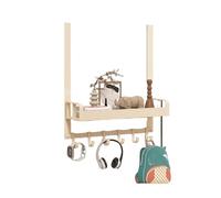 Generico Scaffale Portaoggetti For Porta Sul Retro Con Cesto Sospeso A 2/3 Livelli, Ripiani Organizer For Della Dispensa E 6 Ganci(White,40x12x42cm)
