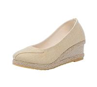Generico Scarpe Aperte Donna Plateau Sandali Estive Zeppa Donna Summer Weave Zeppe Traspirante On Sandali A Punta Comode Scarpe da Spiaggia Cuoio Eleganti Comode (Beige,40)