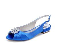 Generico Scarpe Basse da Donna a Punta in Cristallo da Sposa in Raso con Strass Slingback da Donna,Royal Blue,38 EU