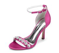Generico Scarpe col Tacco Alto con Strass da 9,5 cm, Punta affilata con Cinturino alla Caviglia,Pompa per Ufficio per Abiti da Sera per Feste di Matrimonio da Sposa,Rose Red,37 EU