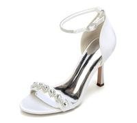 Generico Scarpe col Tacco Alto con Strass da 9,5 cm, Punta affilata con Cinturino alla Caviglia,Pompa per Ufficio per Abiti da Sera per Feste di Matrimonio da Sposa,Avorio,37 EU