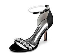 Generico Scarpe col Tacco Alto con Strass da 9,5 cm, Punta affilata con Cinturino alla Caviglia,Pompa per Ufficio per Abiti da Sera per Feste di Matrimonio da Sposa,Nero,38 EU