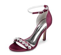 Generico Scarpe col Tacco Alto con Strass da 9,5 cm, Punta affilata con Cinturino alla Caviglia,Pompa per Ufficio per Abiti da Sera per Feste di Matrimonio da Sposa,Wine Red,40 EU