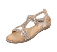 Generico Scarpe Comode Donna Estive Plateau Sandali con Ladies Sandals Summer New Comfortable Fashion Retro Ethnic Style Light Beach Vacation Elastic Heel Casual Sandali Donna Tacco Basso (Gold,38)