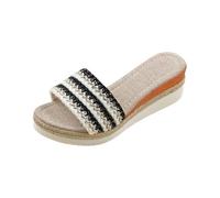 Generico Scarpe Comode Donna Estive Plateau Sandali Zeppa Pantofole Estive da Donna,Nuove,in Tessuto,con Fondo Spesso,con Una Sola Parola,Aperte sul Davanti,Sandali Tacco (Black,37)