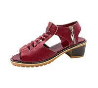 Generico Scarpe con Tacco Donna Sandali Estivi Pianta Larga Piattaforma da Donna Punta Cinturino Alla Caviglia Cerniera Posteriore Sandali con Tacco Sandalo Bassi Eleganti (Red,40)