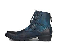 Generico Scarpe da Abito Casual in Vera Pelle da Uomo Stivali Cowboy con Lacci e Zipper Posteriore,Blu,42.5
