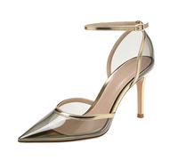 Generico Scarpe da Ballo per Feste con Tacco Alto E Cinturini da Donna Punta Appuntita Scarpe da Sposa per La Sposa PVC Trasparenti Décolleté da Vestito con Fibbia,Grigio,38 EU