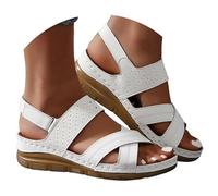 Generico Scarpe da Donna Estive Ortopediche Sandali Zeppa Sandali Ortopedici per Donna con Fascite Plantare,Piatti con Gancio E Passante,Estivi,da Comfort (White,36)