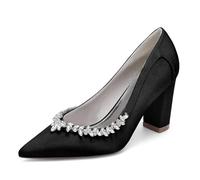 Generico Scarpe da Sposa in Cristallo per Le Donne Slip On Comode Scarpe da Sera Satin Strass Eleganti Sandali con Tacco Alto,Nero,36 EU