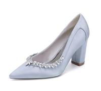 Generico Scarpe da Sposa in Cristallo per Le Donne Slip On Comode Scarpe da Sera Satin Strass Eleganti Sandali con Tacco Alto,Argento,43 EU
