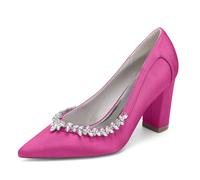Generico Scarpe da Sposa in Cristallo per Le Donne Slip On Comode Scarpe da Sera Satin Strass Eleganti Sandali con Tacco Alto,Rose Red,36 EU