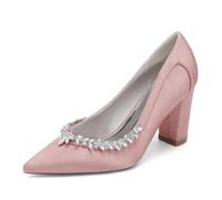 Generico Scarpe da Sposa in Cristallo per Le Donne Slip On Comode Scarpe da Sera Satin Strass Eleganti Sandali con Tacco Alto,Meat Pink,39 EU