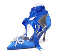 Generico Scarpe da Sposa in Raso con Tacco Cinturino alla Caviglia Punta A Punta Strass per Donna Pompe Scarpe,Royal Blue,38 EU