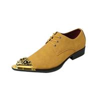 Generico Scarpe Derby Uomo Antiscivolo con Lacci, Punta Affusolata in Camoscio Sintetico, Scarpe Eleganti per Business, Matrimonio, Festa E Ballo,Giallo,44 EU