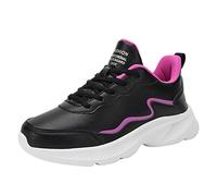 Generico Scarpe Donna Comode Scarpe da Running Colore Tacco Donna Tondo Solid Head Lace-Up Fashion Flat Leather da Passeggio Ginnastica Running Sneakers (Hot Pink,39)