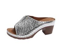 Generico Scarpe Donna con Tacco Largo Sandali Tacco Basso Europa E Stati Uniti Commercio Estero Grandi Dimensioni Una Parola Spessa Fondo Pantofole Bocca Di Ciabatte Donna Spiaggia Scarpe (Silver,38)