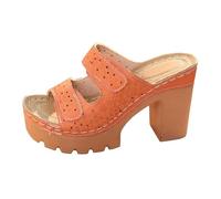 Generico Scarpe Donna con Tacco Pianta Larga Sandali Tacco Pantofole con Spesso E Plateau Per Donne Di Grandi Dimensioni,Europee E Americane,Un Carattere Sandali Comodi (Orange,42)