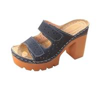 Generico Scarpe Donna con Tacco Pianta Larga Sandali Tacco Pantofole con Spesso E Plateau Per Donne Di Grandi Dimensioni,Europee E Americane,Un Carattere Sandali Comodi (Navy,37)