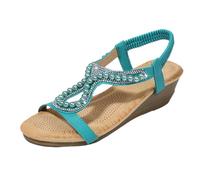 Generico Scarpe Donna Estive con Zeppa Eleganti Comoda Women'S Sandals New Summer Comfortable And Fashionable Retro Ethnic Style Lightweight Beach Vacation Elastic Heel Thick Sandali (Green,38)