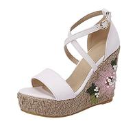 Generico Scarpe Donna Estive con Zeppa Estive Neri Comoda 2026 Nuovi Sandali Bohémien Sandali con Tacco In Coreana Piattaforma A Prova di Acqua Donna Plateau Scarpe Ortopediche (White,39)