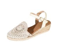 Generico Scarpe Donna Estive con Zeppa Estive Neri Comoda Women'S Yellow Crochet Espadrille Sandals Ankle Strap Closed Toe Platform Shoes Sandali Comodi Donna Scarpe Comode E Morbide (White,43)