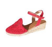 Generico Scarpe Donna Estive con Zeppa Estive Neri Comoda Women'S Yellow Crochet Espadrille Sandals Ankle Strap Closed Toe Platform Shoes Sandali Comodi Donna Scarpe Comode E Morbide (Red,40)