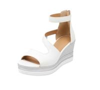 Generico Scarpe Donna Estive con Zeppa Estive Neri Comodi Sandali da Donna A Punta con Cinturino Alla Caviglia E Cerniera Posteriore,Sandali Casual Plateau Gioiello (White,36)