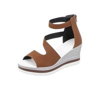 Generico Scarpe Donna Estive con Zeppa Estive Neri Comodi Sandali da Donna A Punta con Cinturino Alla Caviglia E Cerniera Posteriore,Sandali Casual Plateau Gioiello (Brown,42)